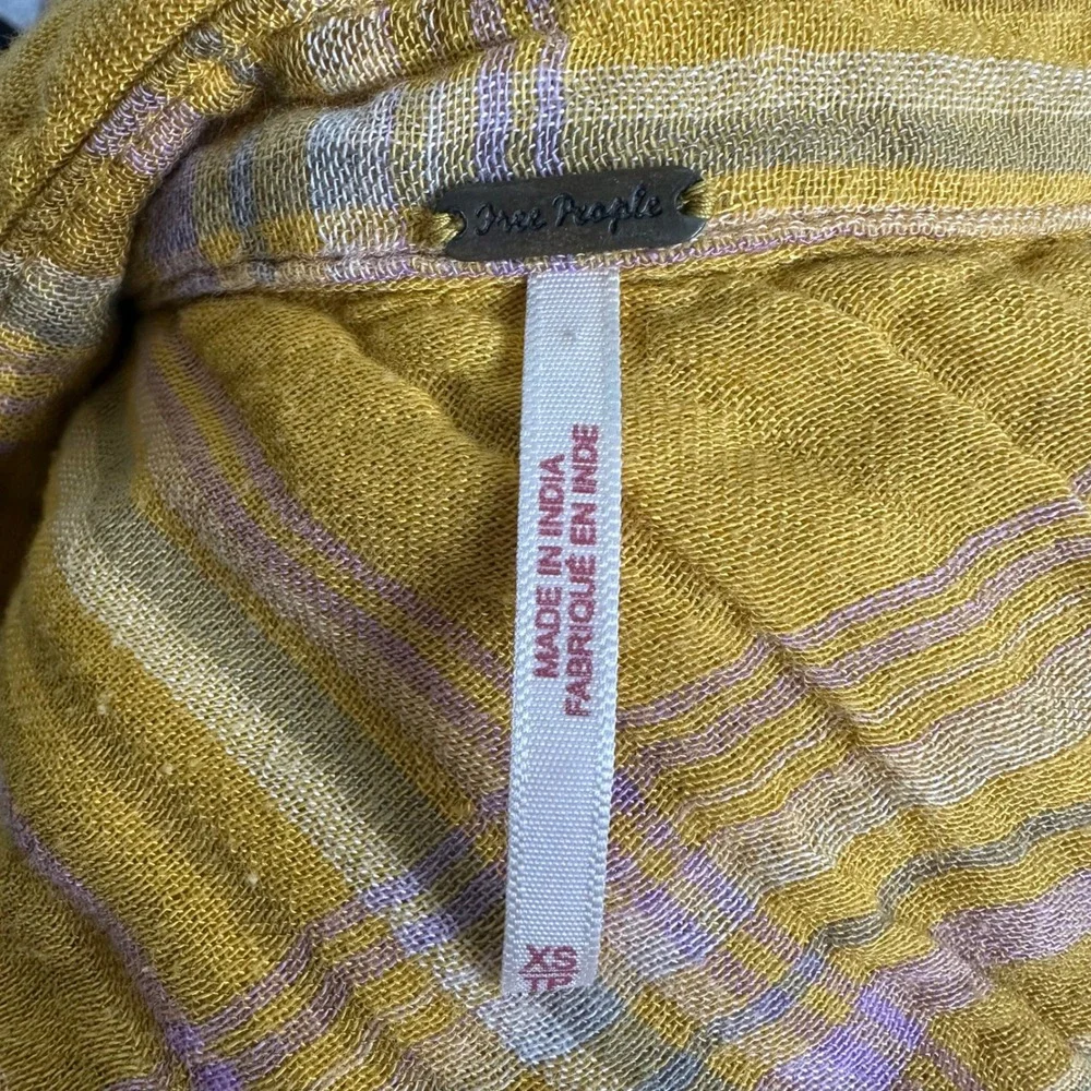 Free People Mustard Yellow Plaid Lace Up‎ Side Oversized Button Down Shirt XS